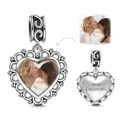 Charm Photo Gravé Pendentif Coeur Argent