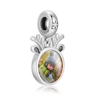 Pendentif photo rond gravé avec cristal Swarovski en argent