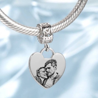 Charme Photo Avec Bijoux De Portrait Personnalisés En Forme De Coeur Plaqué Platine - Argent