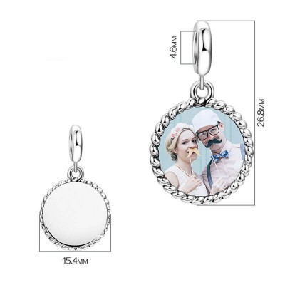 Charm Photo Pendentif Rond Argenté