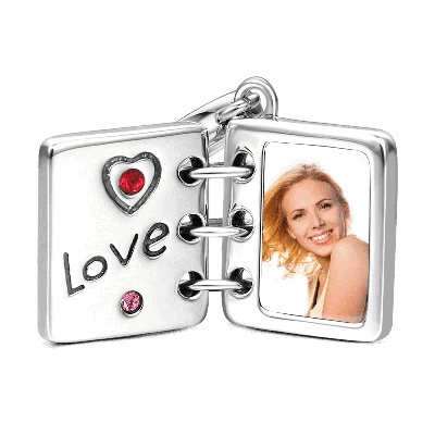 Swarovski Crystal Love Photo Album Photo Charm Silver