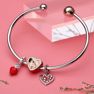 Charm Photo Coeur Battant Argent