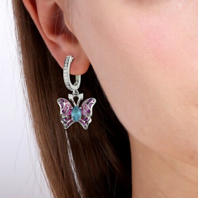 Boucle D'Oreille Papillon Avec Pierres De Naissance Plaqué Platine