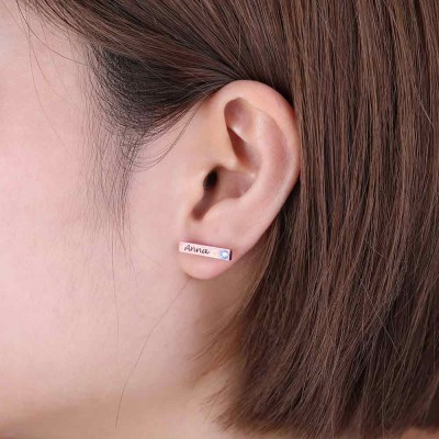 Boucles d'oreilles barre personnalisées avec pierres de naissance