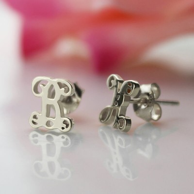 Boucles d'oreilles monogramme initiales personnalisées en argent sterling