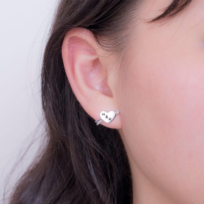 Boucles d'Oreilles Cœur Flèche Personnalisées en Argent