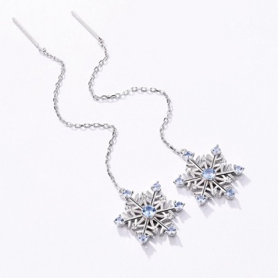 Boucles d'oreilles longues pierres précieuses flocon de neige en argent