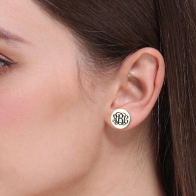 Boucles d'oreilles monogramme disque gravé en argent sterling