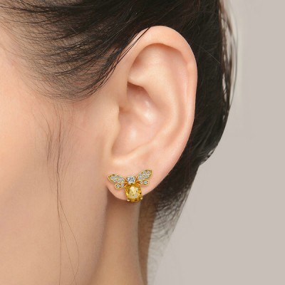 Boucles d'oreilles en forme d'abeille en citrine naturelle