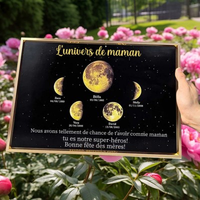 Cadre d'impression personnalisé de Phase de lune de l'univers de maman pour les cadeaux de souvenir de famille de cadeau de fête des mères