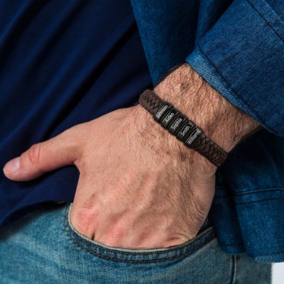 Bracelet personnalisé en cuir tressé pour hommes avec 1-10 perles