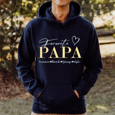 Sweat à capuche personnalisé PAPA préféré avec noms d'enfants, cadeau de fête des pères