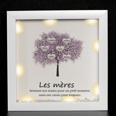 Cadre de boîte d'arbre généalogique lumineux personnalisé avec 1-25 noms cadeau de fête des mères pour grand-mère, maman