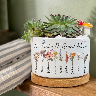 Pot de fleurs de naissance personnalisé pour grand-mère, cadeaux de noël pour maman grand-mère