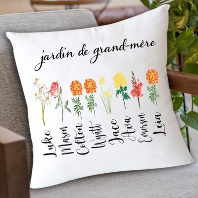 Oreiller de jardin de maman oreiller de fleur de naissance personnalisé avec des noms d'enfants cadeau pour maman grand-mère amour cadeau