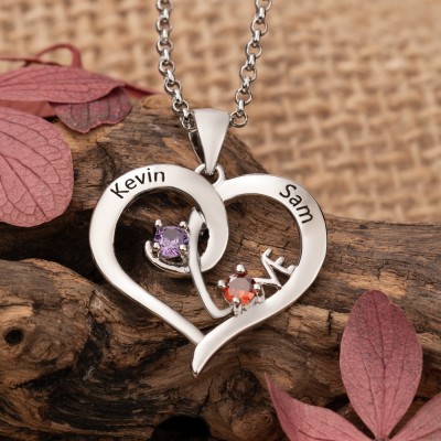 Collier en forme de cœur personnalisé à mon âme sœur avec 2 noms et pierres de naissance, cadeaux de Noël pour elle