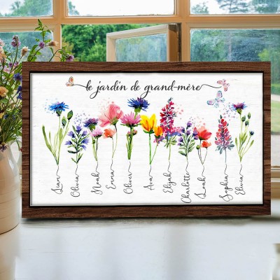 Cadre de jardin fleuri personnalisé, mois de naissance, panneau en bois, cadeaux de noël pour maman et grand-mère