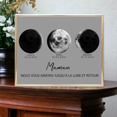 Cadeau personnalisé de cadre d'impression de phase de lune pour des idées de cadeau de fête des mères de maman