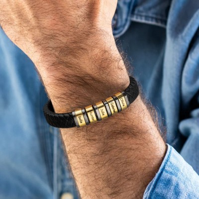 Bracelet personnalisé en cuir tressé pour hommes avec 1-10 perles