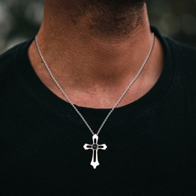 Collier de projection de croix personnalisé avec cadeau d'anniversaire d'image pour le cadeau de la Saint-Valentin de mari pour lui