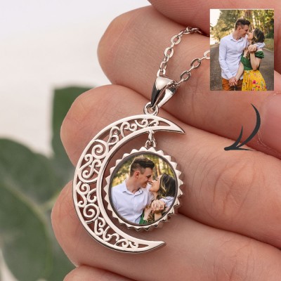 Collier Photo Personnalisé Argent S925 Soleil & Lune