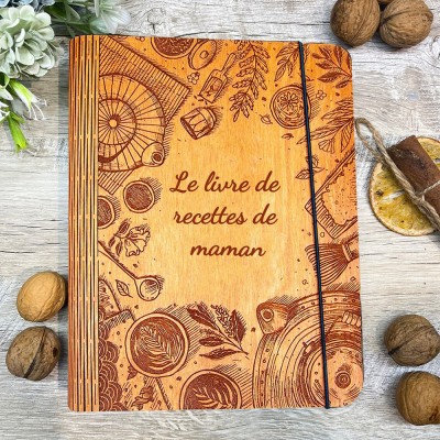 Livre de recettes familial personnalisé en bois, idées cadeaux pour le jour de Noël