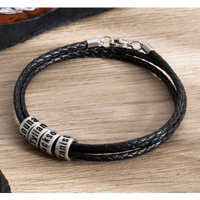 Bracelet en cuir tressé avec petites perles personnalisées