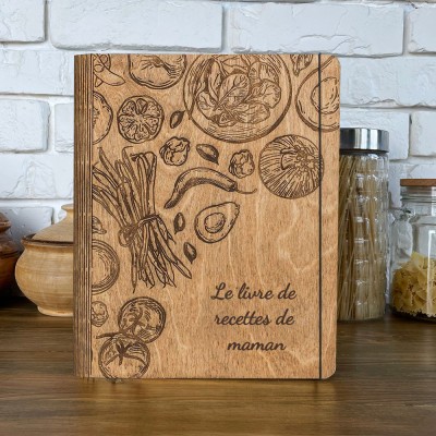 Livre de recettes familial personnalisé en bois, idées cadeaux pour le jour de Noël