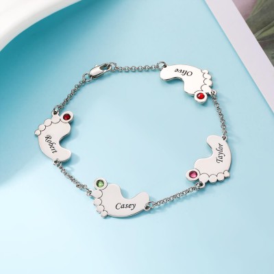 Bracelet pieds de bébé pierre de naissance personnalisé avec 1-4 breloques