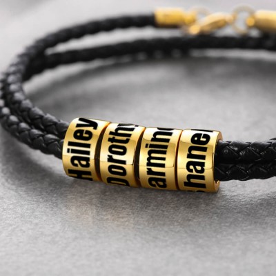 Bracelet en cuir tressé avec petites perles personnalisées