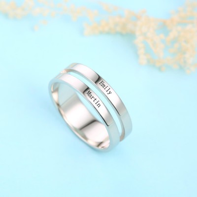 Bague de promesse de nom gravée personnalisée en argent sterling S925 pour les couples 2 noms