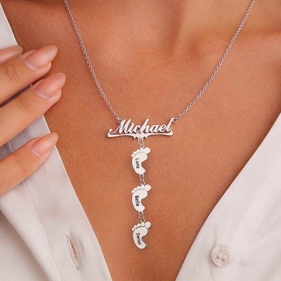 Collier prénom de maman personnalisé avec 1 à 10 pieds de bébé pendentifs cadeau pour maman