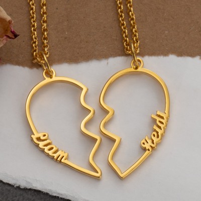 Pendentif coeur personnalisé Couples nom collier ensemble cadeau personnalisé pour cadeau d'anniversaire de Couple