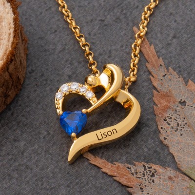 Collier Prénom Gravé Personnalisé avec Cadeau de Pierre de Naissance pour Son Cadeau d'Anniversaire