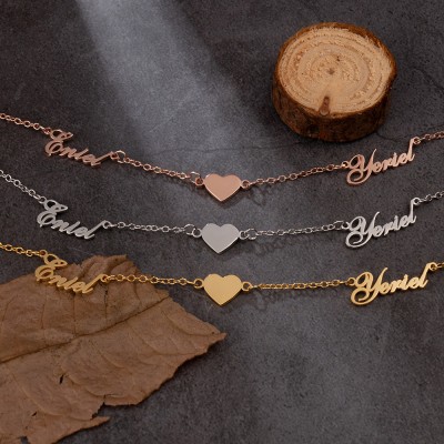 Collier prénom personnalisé avec cadeau coeur pour couple famille collier cadeau d'anniversaire pour elle