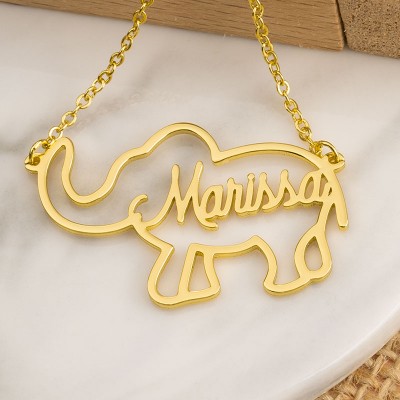 Cadeaux personnalisés de collier de nom de forme d'éléphant pour elle