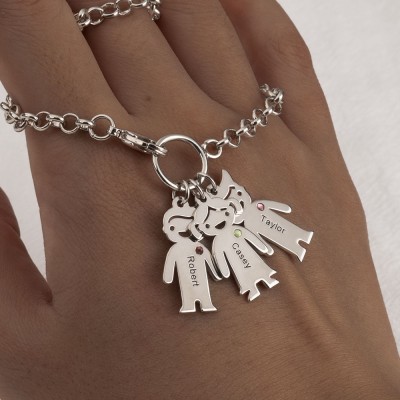 Bracelet Gravable Personnalisé avec 1-6 Pendentifs Enfants