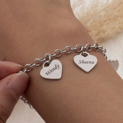 Bracelet personnalisé avec 1-5 breloques coeur personnalisées