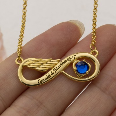 Collier Infinity Angel Wing avec pierre de naissance