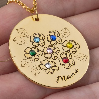 Collier fleur de naissance personnalisé pour elle avec 1 à 9 pierres de naissance