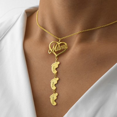 Collier maman personnalisé avec pendentifs pieds de bébé 1-10