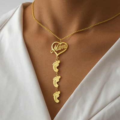 Collier maman personnalisé avec pendentifs pieds de bébé 1-10