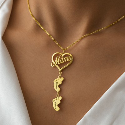 Collier maman personnalisé avec pendentifs pieds de bébé 1-10