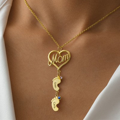 Collier maman personnalisé avec pendentifs pieds de bébé 1-10