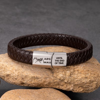 Cadeaux personnalisés de bracelet gravé en cuir pour hommes pour lui, idées de cadeaux d'amour pour les cadeaux d'anniversaire de mariage de petit ami pour le mari