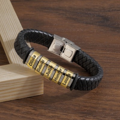 Bracelet personnalisé en cuir tressé pour hommes avec 1-10 perles