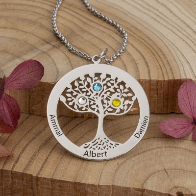 Collier personnalisé arbre de vie avec pierre de naissance, cadeau pour femme, cadeau de Noël pour maman, grand-mère, épouse