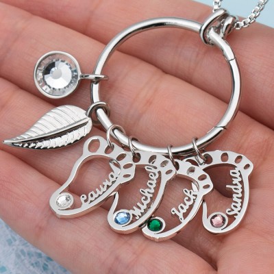 Cercle personnalisé 1-8 pendentifs en forme de pieds de bébé creux avec pierres de naissance cadeau parfait pour la fête des mères