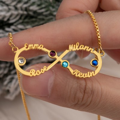 Collier prénom infini personnalisé avec pierres de naissance cadeau d'amour pour son cadeau d'anniversaire de Noël pour maman épouse