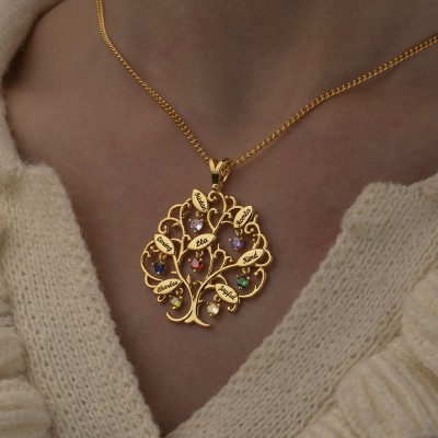 Collier personnalisé arbre de vie nom de famille cadeau de Noël pour maman grand-mère amour idée cadeau pour femme